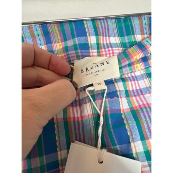 NWT Sezane High Rise Embroidered Cotton Frilled Hem Dorian Shorts Blue Size: 4 - Picture 6 of 8